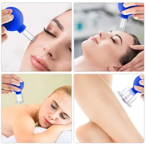 Miniatura 5 de Juego de Terapia de Ventosas Faciales de 4 Tamaños de Vidrio, Copa de Masaje al Vacío Anti Celulitis para Ojos y Cara - Terapia de Masaje
