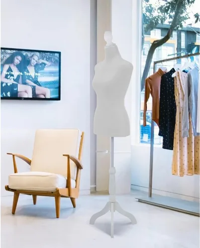 Miniatura 6 de Soporte de torso para maniquí, altura ajustable de 49.6 a 63.4 pulgadas, forma de vestido femenino para costura, pantalla portátil con base de Blanco