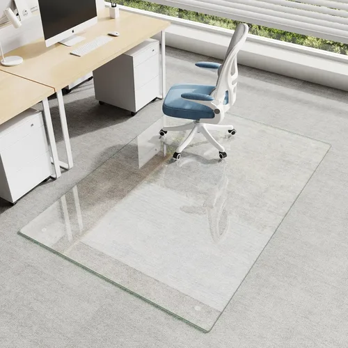 Miniatura 21 de Koonmi Tapete de cristal para silla de alfombra, 36 x 48 pulgadas, tapete de vidrio templado para silla de oficina, tapetes de vidrio con bordes