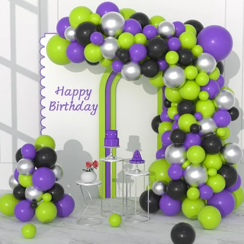 Miniatura 8 de Kit de arco de guirnalda de globos azules, morados y negros, 122 globos morados, azul rey y negro, globos metálicos plateados para videojuegos