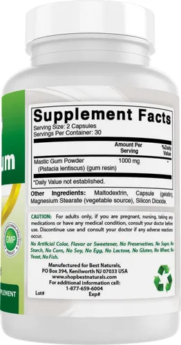 Miniatura 6 de Best Naturals Paquete de 2 cápsulas de masilla de 500 mg – 60 unidades – (sin OGM) (sin gluten) – Promueve la salud saludable del estómago