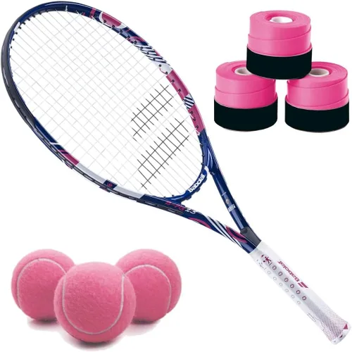 Babolat B'Fly - Raqueta de tenis con 3 overgrips y 3 pelotas de tenis rosas Sobreagarre rosa
