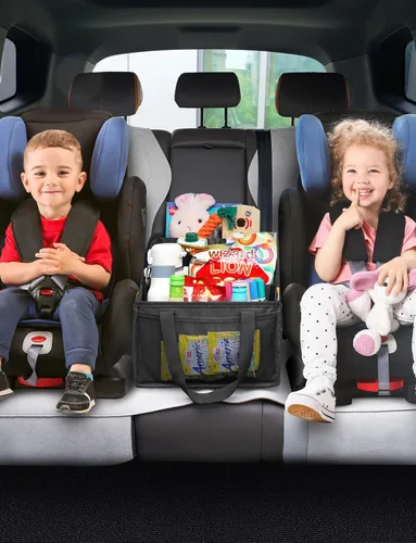 Miniatura 2 de YOHOOLYO Organizador de Asiento de Coche Organizador de Asiento Trasero de Coche con 4 Compartimentos, 4 Portavasos y 7 Bolsillos de Malla para Negro