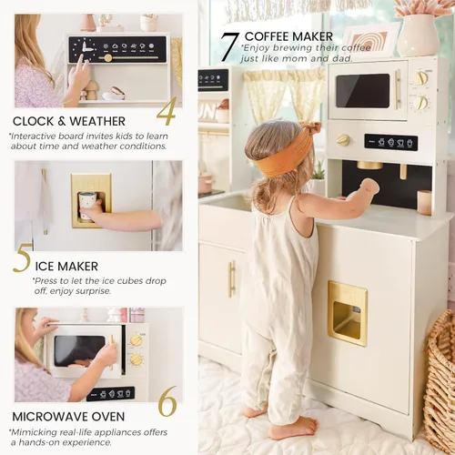 Miniatura 4 de Tiny Land Cocina de Juguete para Niños, Juego de Cocina de Juguete con Muchas Características de Juego, Nueva Cocina de Juguete de Madera Moderna