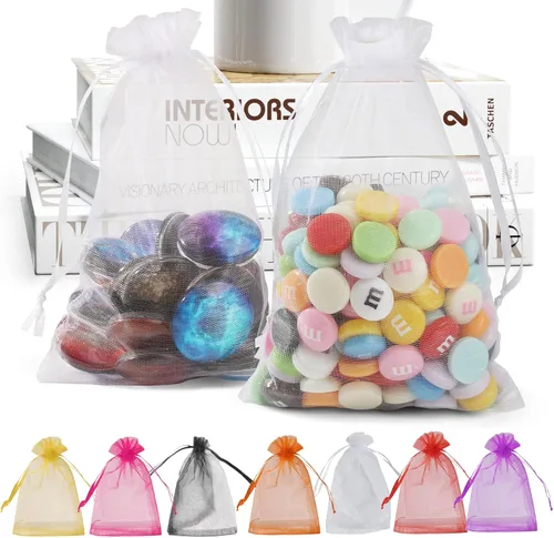 Miniatura 17 de ANZNKU Paquete de 50 bolsas de organza pequeñas de 4 x 6 pulgadas, bolsa de regalo, bolsa de malla transparente, bolsas de regalo blancas con Blanco