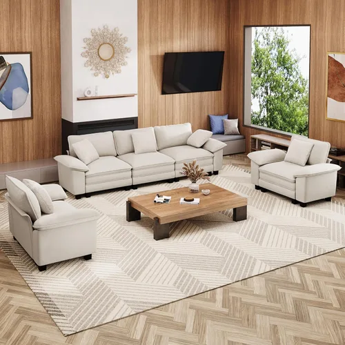Miniatura 25 de MIXPATIO Juego de sofá modular Cloud en forma de U, asiento profundo de 3 piezas, sofá modular de 6 plazas y brazos extraíbles, felpilla de felpa