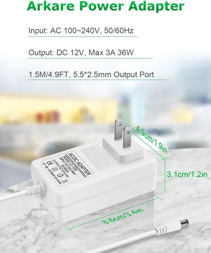 Miniatura 5 de Adaptador de fuente de alimentación de 12V 3A 36W AC/DC Cargador AC 100V-240V a DC 12Volt 3amp Cable de alimentación 2.5A 2A 1.5A 1A 1A 800mA 500mA