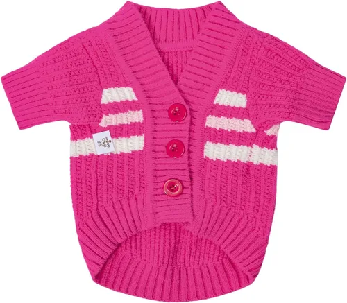 Miniatura 8 de CuteBone - Suéter de punto a rayas para perros, ropa de invierno de punto rosa para perros pequeños, gatos, niño, niña, atuendo para mascotas
