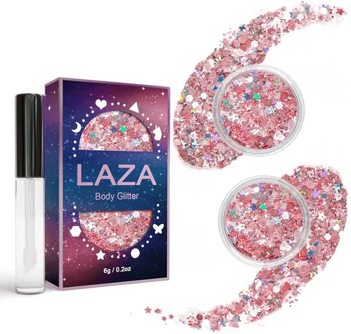 Miniatura 16 de Laza Purpurina corporal, 2 tarros de lentejuelas gruesas holográficas con pegamento de purpurina, perfecto para mujeres, sombra de ojos, maquillaje