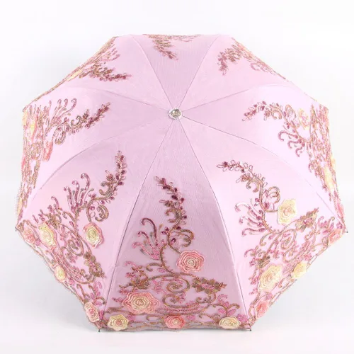 Miniatura 183 de Honeystore Sombrilla bordada con flor 3D plegable UV con encaje clásico