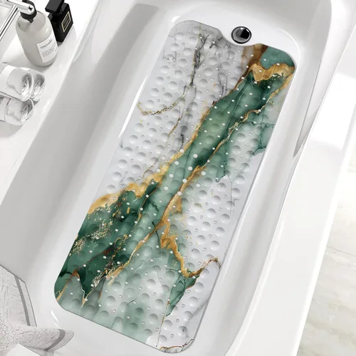 Miniatura 9 de Blcak - Tapete antideslizante para bañera de mármol dorado y blanco, tapete de baño antideslizante para ducha, tapete de ducha grande lavable