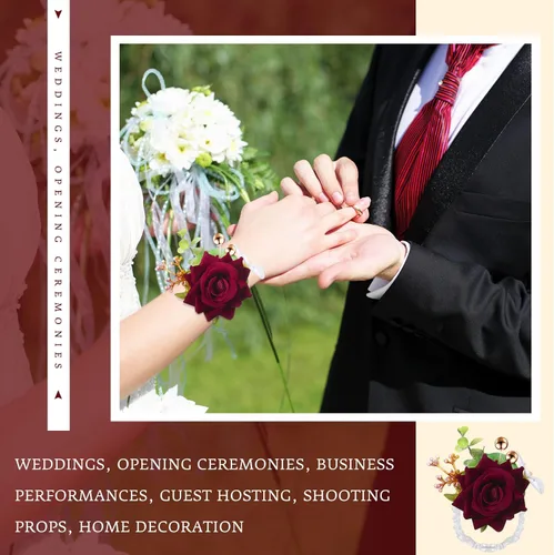 Miniatura 6 de Sherr Juego de 20 ramilletes de rosas rojas y boutonnier con diseño de flores para muñeca, pulsera para boda, novio, hombre, Boutonniere, mano, flor
