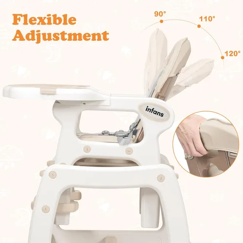 Miniatura 6 de INFANS 5 en 1 Silla Alta para Bebé, Juego de Silla y Mesa Convertible para Niños, Silla Mecedora, Asiento Multifuncional con Ruedas Universales Beige
