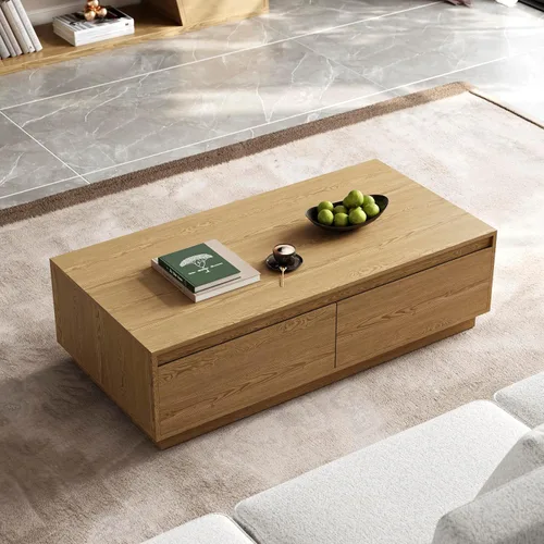 Miniatura 10 de homary Mid Century Coffee Table – 47" Rectangular Block Design Living Room Center Table with 4 Storage Drawers, Warm Walnut Veneer, Spacious