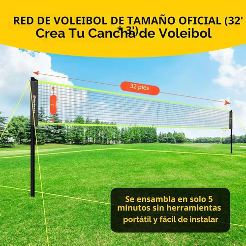Miniatura 9 de Sistema de red de voleibol portátil de tamaño reglamentario de 32 pies para patio trasero y playa con postes de altura ajustable, voleibol