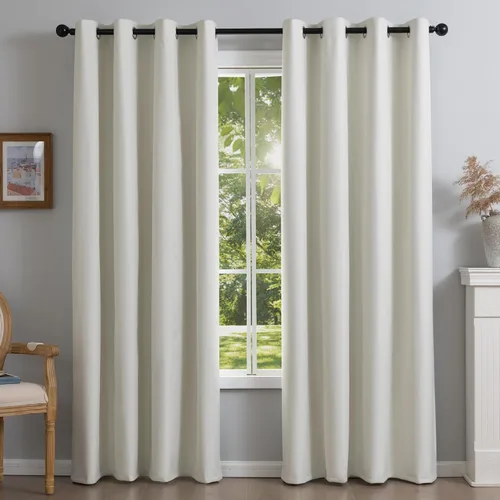 Miniatura 13 de NFPA701 Cortinas estándar ignífugas sin flúor de 63 pulgadas, 2 paneles, cortinas 100% opacas para dormitorio, sala de estar, cortina