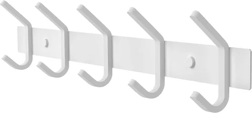 Perchero de Pared Blanco – Riel de Ganchos de Acero Inoxidable de 15 Pulgadas con 5 Ganchos Dobles Resistentes para Abrigos – Perchero Montado en la