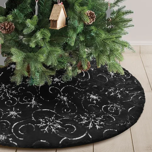 Miniatura 12 de Falda de árbol de Navidad de felpa negra de 24 pulgadas, pequeña, de piel sintética gruesa, lujosa decoración navideña para Año Nuevo, decoración