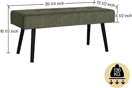 Miniatura 2 de Comfy to go Banco de entrada, banco verde para dormitorio, moderno extremo otomano de cama, bancos acolchados de pana para sala de estar, vestíbulo
