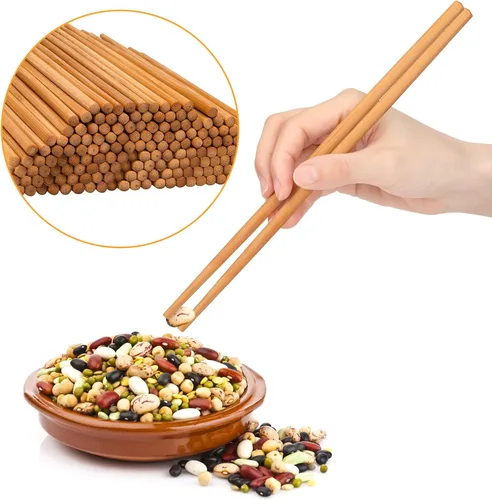 Miniatura 9 de Jucoan 100 pares de palillos de bambú reutilizables, 9.5 pulgadas naturales sin pintar, antideslizantes, palillos de madera ligeros a granel