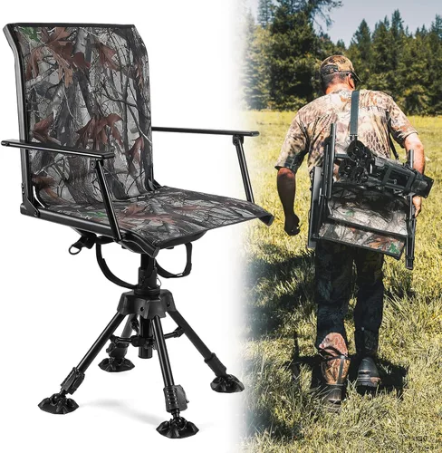 KEMIMOTO Hunting Blind Chair 360 Degree Silent Swivel, 300 Lbs Height Adjustable Quick Folding Portable Comfortable Hunting Deer Fishing Ground