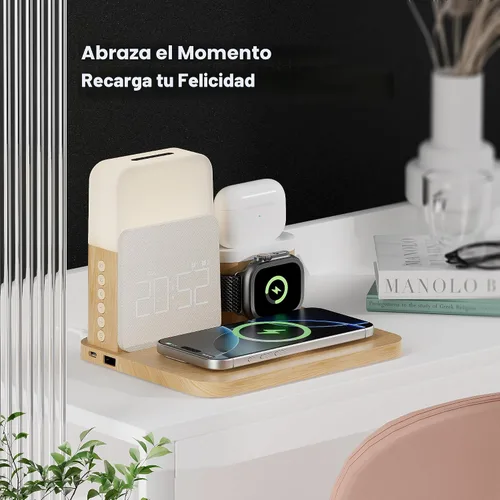 Miniatura 7 de Estación de carga de reloj despertador para dormitorios, estación de carga inalámbrica 7 en 1, cargador magnético con luz nocturna para iPhone 17