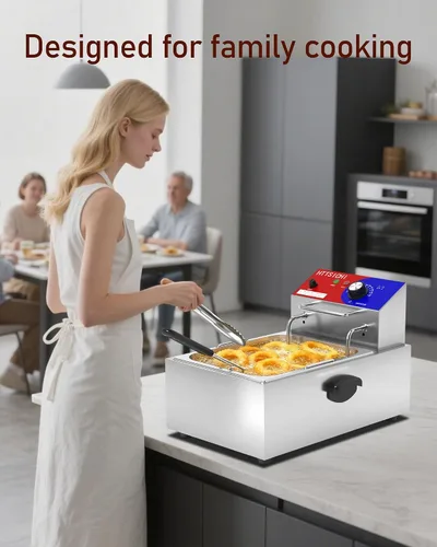 Miniatura 7 de Freidora Comercial Profunda - Freidora Eléctrica Profunda de 12 L con Cesta de 6 L, Freidora Comercial Profunda con Cesta, Freidora de Acero