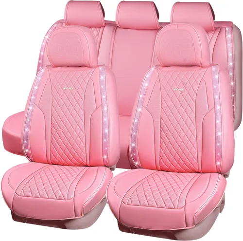 Car Pass Funda de asiento, cuero napa rosa, asientos delanteros, impermeable, resistente, antideslizante, universal para el 95% de automóviles, SUV,