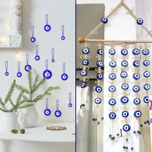 Miniatura 6 de Jutom 25 dijes de cristal a granel de mal de ojo, llavero de mal de ojo, cuentas para manualidades, adorno azul para colgar en la pared con cuerdas