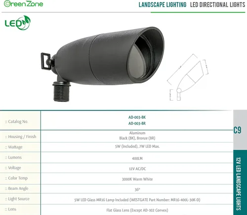 Miniatura 5 de Westgate Foco LED de paisaje impermeable, iluminación direccional ajustable para patio, terraza, jardín, camino, área de piscina, todos