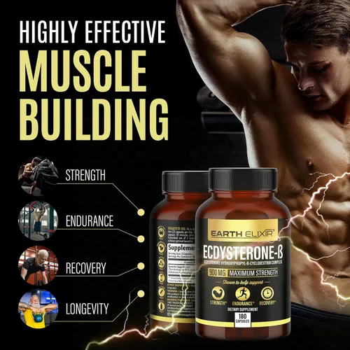 Miniatura 4 de Earth Elixir Suplementos de Ecdysterone 900 mg (180 cápsulas) – Hecho en Estados Unidos – Suplementos de construcción muscular para hombres con 95%