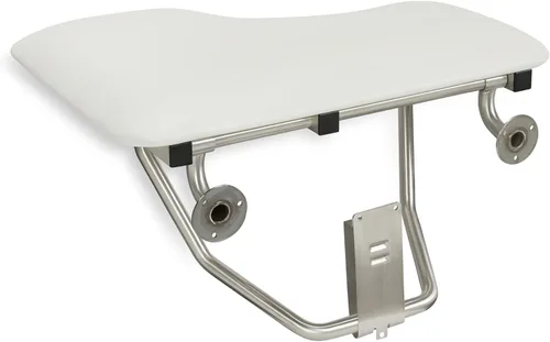 Miniatura 4 de Seachrome Asiento de ducha Lift-Assist, en forma de L, zurdo, ADA, montaje en pared, acolchado blanco naugahyde