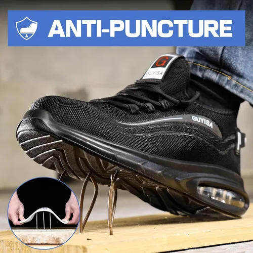 Miniatura 4 de GLANOUDUN Zapatos de punta de acero para hombre, zapatos de trabajo negros, zapatos de seguridad ligeros para hombres, zapatos de seguridad