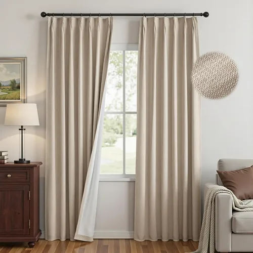 Miniatura 24 de MYSKY HOME Dusty Blue Full Black Out Pinch Pleated Curtains 63 inches Long for Bedroom Linen Textured with Blackout Liners Blue Gray Thermal