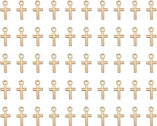 50 piezas de mini dije de cruz de metal para hacer joyas, encontrar collares, pulseras, aretes, llavero, idea de regalo de bricolaje, accesorios de