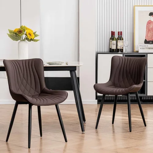 Miniatura 11 de Kidol & Shellder Juego de 2 sillas de comedor, modernas de mediados de siglo con patas de metal, silla lateral tapizada de piel sintética para Verde