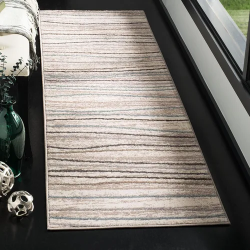 SAFAVIEH Amsterdam Collection AMS111A - Alfombra para pasillo, 2 pies 3 pulgadas x 8 pies, color crema y beige, diseño moderno de ondas a rayas, no