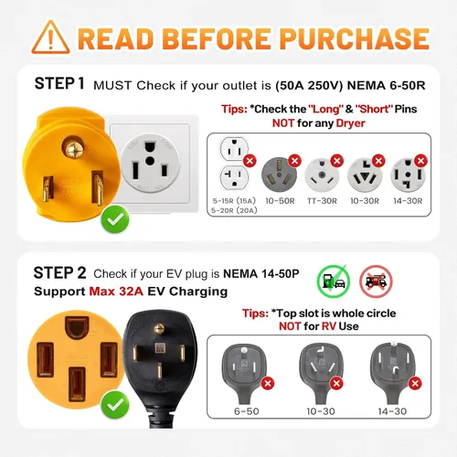 Miniatura 5 de MECMO Adaptador de cargador NEMA 6-50P a 14-50R EV para salida de soldador de 3 clavijas de 50 A 250 V (no para cualquier RV/Housestand/Secadora)