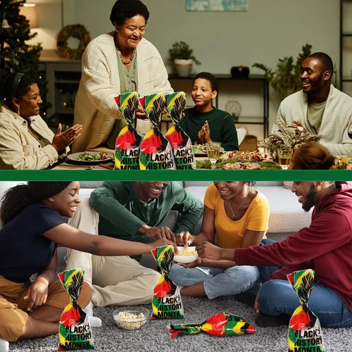 Miniatura 5 de Zhanmai 150 bolsas de celofán del mes de la historia negra, bolsas de regalo transparentes de galletas con giro para suministros de fiesta