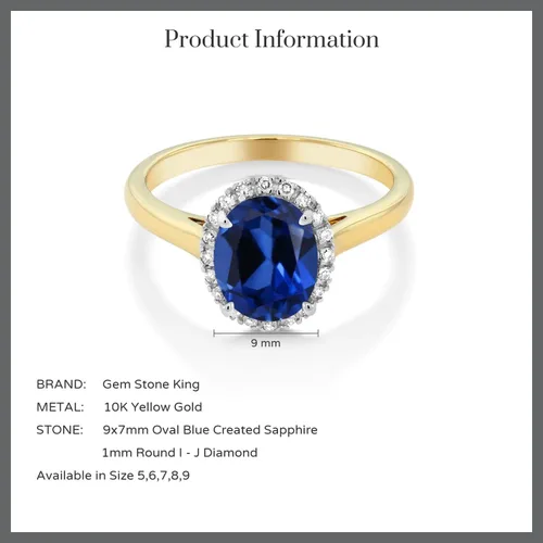 Miniatura 43 de Gem Stone King Anillo de compromiso ovalado de oro amarillo de 10 quilates con piedra natal y halo de diamantes Ovalado de 0.354 x 0.276 in