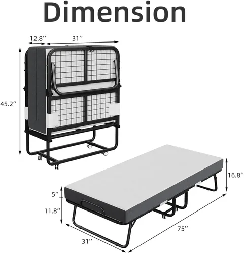 Miniatura 3 de COTUBLR Cama plegable con colchón, cama plegable portátil para adultos de 75 x 31 pulgadas, cama plegable de día con espuma viscoelástica de alta