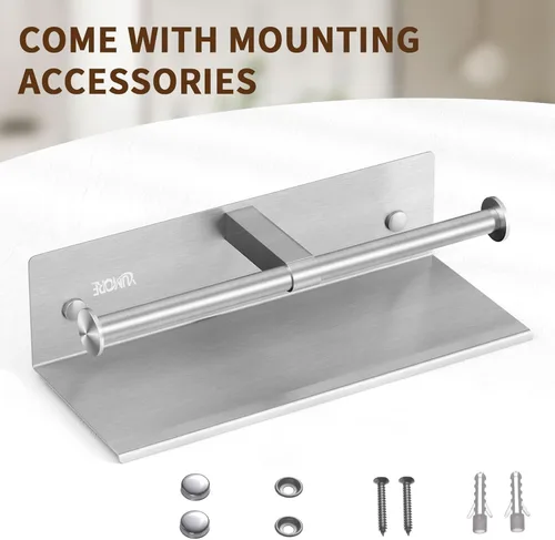 Miniatura 7 de YUMORE Soporte de papel higiénico, soporte de papel higiénico de acero inoxidable 304 para baño, doble rollo de papel higiénico con estante, Acabado