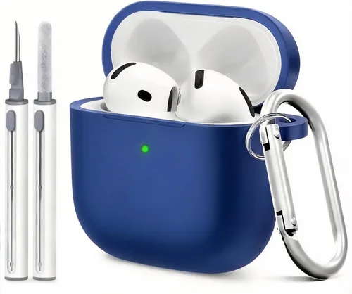 Funda para Airpods 4, viene con kit de limpieza, funda de silicona suave con llavero, funda protectora completa para hombres y mujeres, compatible