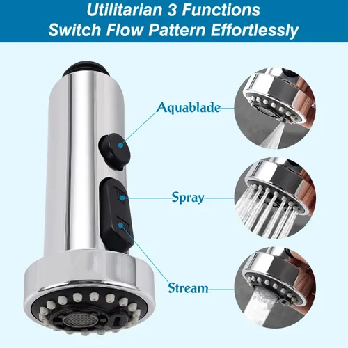 Miniatura 2 de Cabezal rociador universal para grifo de cocina, boquilla de repuesto de rociador de fregadero de cocina de 3 funciones, 10 adaptadores compatibles