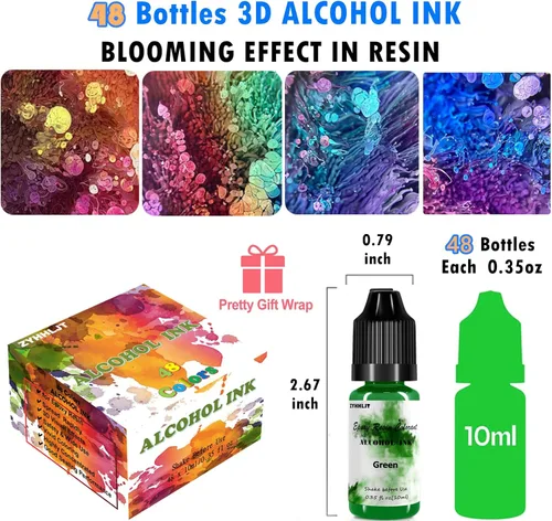 Miniatura 6 de Juego de tinta de alcohol – 48 botellas de colores vibrantes de alta concentración de tinta a base de alcohol, tinte de color de pintura de resina