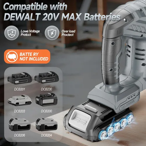 Miniatura 3 de Sierra de calar inalámbrica compatible con batería DeWalt de 20V, motor sin escobillas, control variable de 7 velocidades, 3200 RPM, potencia