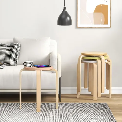 Miniatura 5 de COSTWAY Juego de 4 taburetes apilables de madera curvada, sillas de mostrador sin respaldo de 18 pulgadas de altura con parte superior redonda