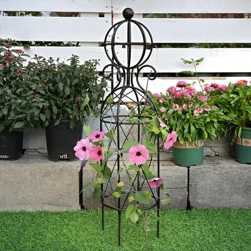 Miniatura 8 de Enrejado de obelisco de jardín para plantas trepadoras, 27.1 x 7.8 pulgadas, diseño de metal duradero, a prueba de óxido, ideal