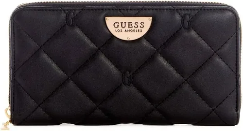 GUESS Bolso de embrague bordado con logotipo bordado con cremallera alrededor de la cartera - Negro, Negro -, Cartera delgada