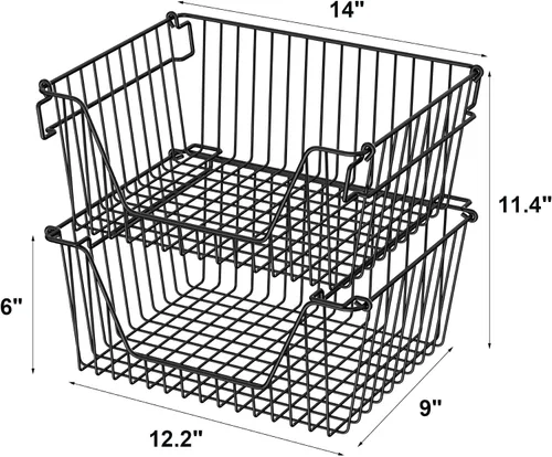Miniatura 3 de Cestas de metal apilables de alambre resistente, organizador de gabinete de despensa de alambre con asa para el hogar, baño, cocina, organización